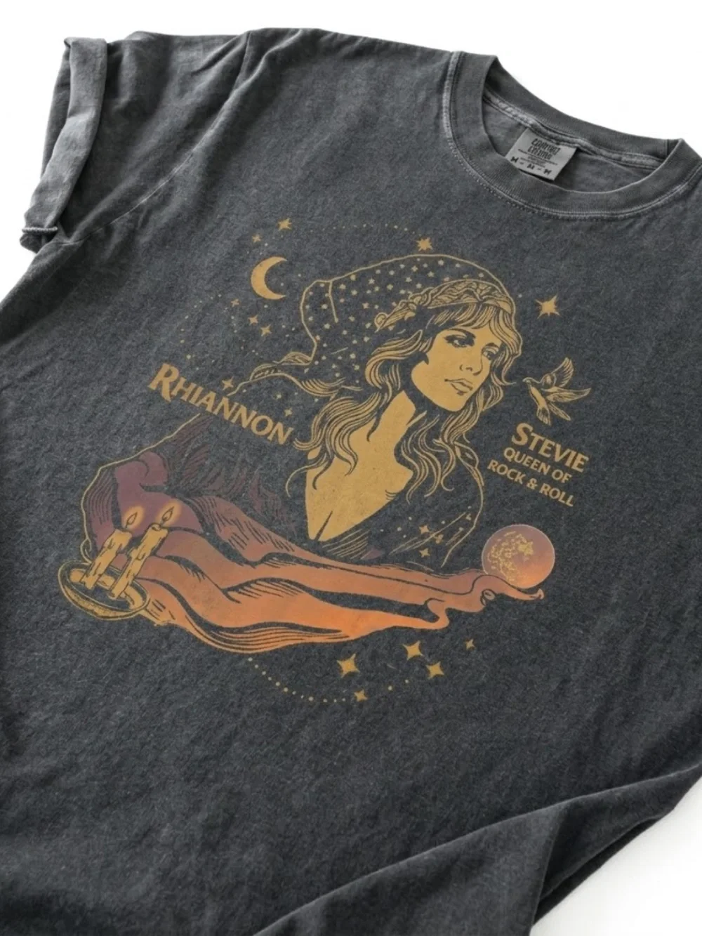 Comfort Colors Stevie Rhiannon Graphic Tee - Pepper with Gold & Rust Art